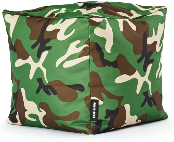Green Bean® Sitzsack-Hocker 40x40x40cm mit EPS-Perlen Füllung - Sitz-Pouf für Sitzsäcke - Sitzhocker für Kinder und Erwachsene - Camouflage Grün