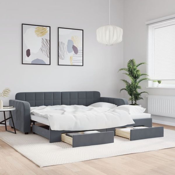 vidaXL Tagesbett Ausziehbar mit Schubladen Dunkelgrau 90x190 cm Samt 3196991