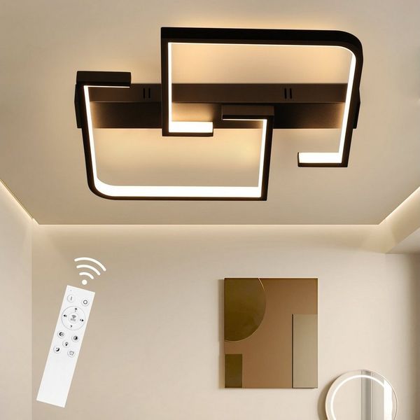 Nettlife LED Deckenleuchte Schwarz Dimmbar Wohnzimmer mit Fernbedienung Deckenlampe 45W 61CM, LED fest integriert, Tageslichtweiß, warmweiß, kaltweiß, Deckenmontage