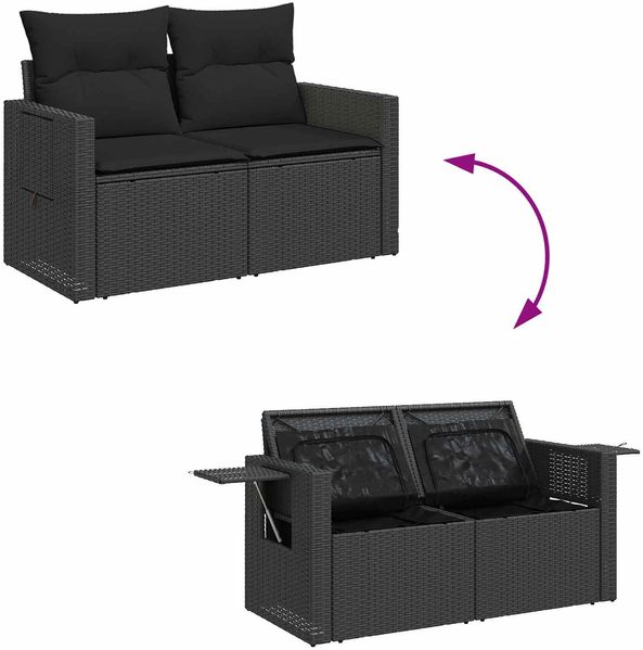 vidaXL Gartensofa-set mit Kissen 13 pcs Schwarz Poly-Rattan 3363744 Bild 11