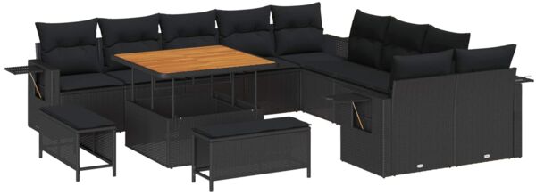 vidaXL Gartensofa-set mit Kissen 13 pcs Schwarz Poly-Rattan 3363744 Bild 2