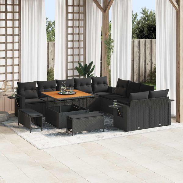 vidaXL Gartensofa-set mit Kissen 13 pcs Schwarz Poly-Rattan 3363744