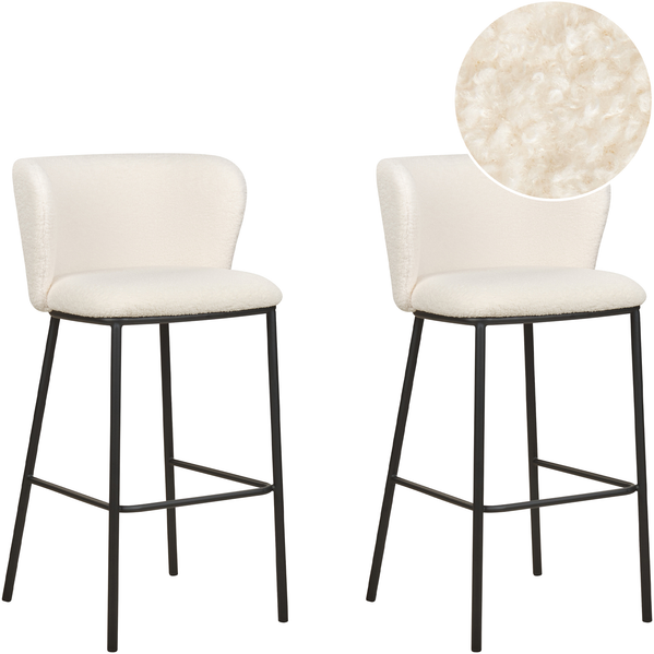 Set mit 2 Barstühlen MINA Bouclé Weiß