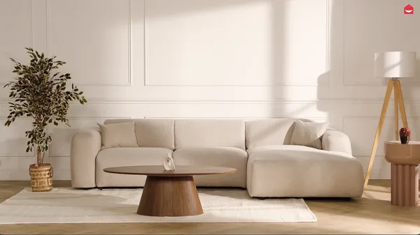 Vente-unique - POGNI Sofa Stoff Beige - B 165 cm x H 73 cm x L 299 cm