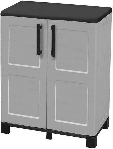 Dmora Anthony-Außengarderobe, Mehrzweck-Balkongarderobe, 2-türiger Außenschrank, 100 % Made in Italy, 68 x 37 x 90 cm, Hellgrau und Schwarz, kariertes Finish