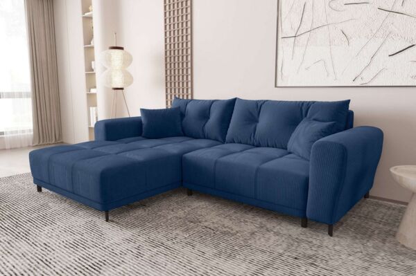 99rooms Massimo Ecksofa Cordstoff POSO Blau mit Schlaffunktion Links