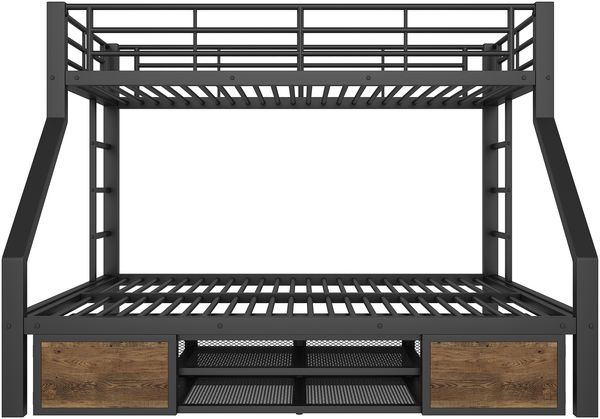 Etagenbett Kinderbett 90x200+140x200 Metall MDF Schuhschrank Staufächer,Schwarz Bild 9
