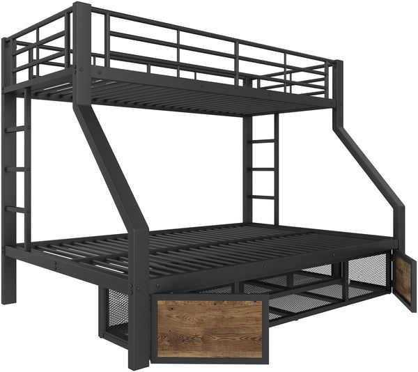 Etagenbett Kinderbett 90x200+140x200 Metall MDF Schuhschrank Staufächer,Schwarz Bild 8