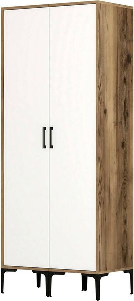 Dmora Kleiderschrank 2 Türen Acate, Schlafzimmermöbel, Schrank, Garderobe, 80x201h48 cm, Weiß und Walnuss