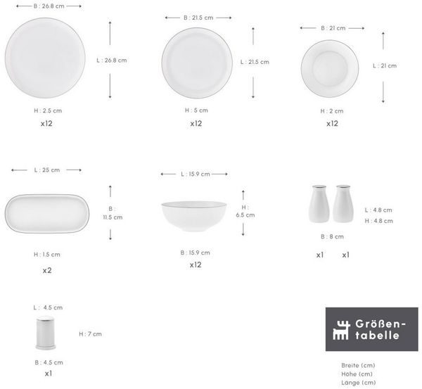 Karaca Geschirr-Set Streamline Favaro Geschirrset 53-tlg. 12 Personen, Weiß, Bone China Bild 2