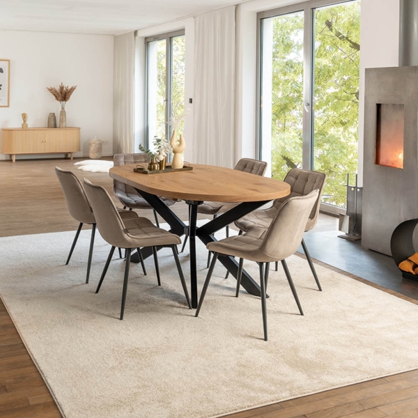 HOME DELUXE Essgruppe Oval Ausziehbar inkl. Sternfuß - 160 x 100 cm Light Oak 6 Stühle Hellbraun Bild 1