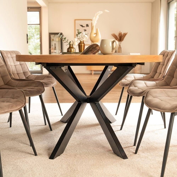 HOME DELUXE Essgruppe Oval Ausziehbar inkl. Sternfuß - 160 x 100 cm Light Oak 6 Stühle Hellbraun Bild 2