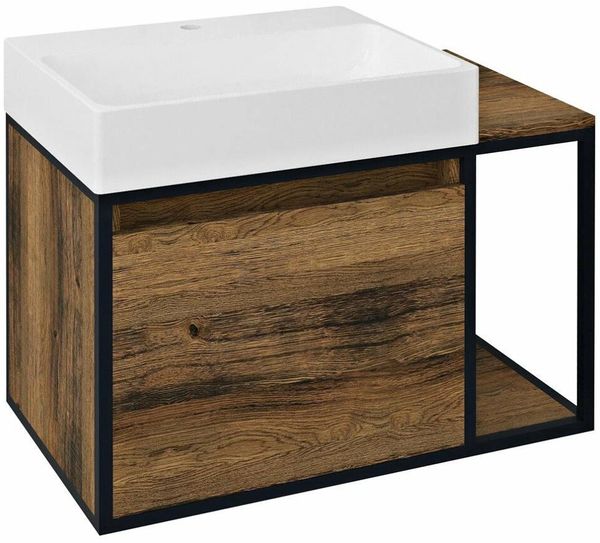 SKARA Unterschrank 80 x 49,5 x 46,5 cm, schwarz matt/Eiche Collingwood