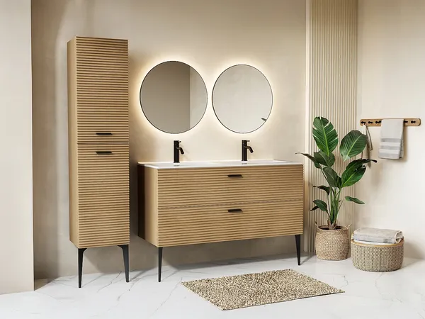 Vente-unique - SARONE Bathroom furniture set Holz, Platte Beige - B 46 cm x H 55 cm x L 120 cm