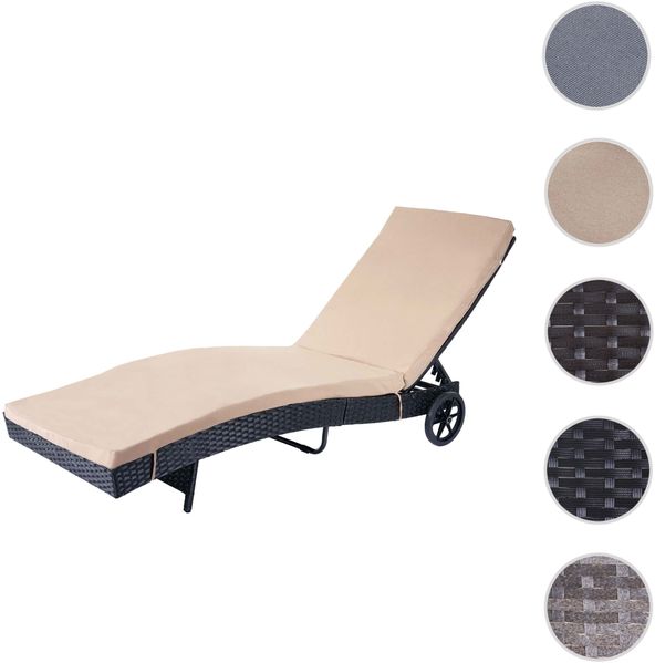 Sonnenliege HWC-D80, Gartenliege Relaxliege Liege, Poly-Rattan ~ anthrazit, Kissen beige Bild 8