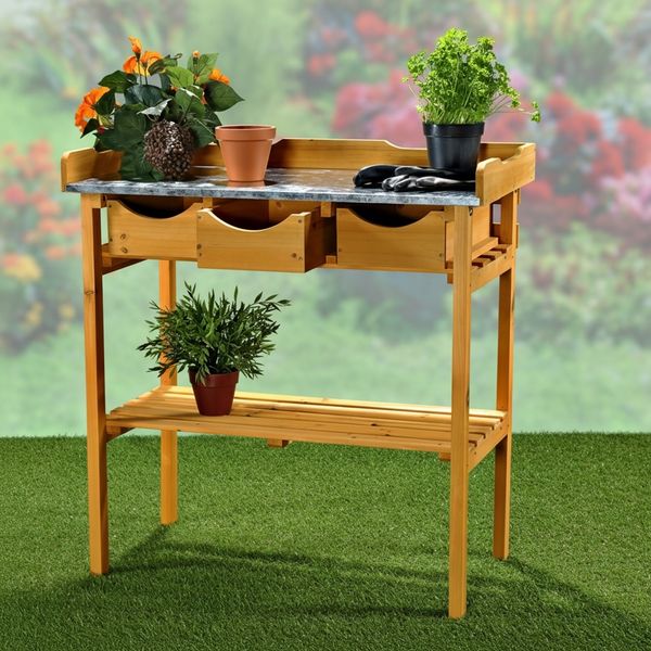 Gartenarbeitstisch Beistelltisch Pflanzregal Garten 3 Schubladen Gewächshaus