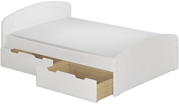 Doppelbett 3 Bettkasten 200x200 Seniorenbett Ehebett Massivholz Kiefer Zubehör wählbar V-60.50-20W Rollrost und Matratze inkl.