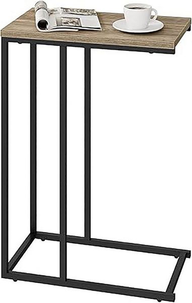 WOLTU Beistelltisch, Couchtisch C Form, Wohnzimmertisch mit Metallgestell, Sofatisch Kaffeetisch, für Kaffee und Laptop, 45 x 63,5 x 25 cm, Graue Holzoptik + Schwarz