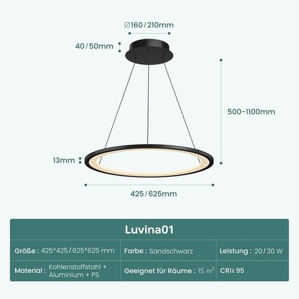 Mai & Mai Pendelleuchte Hängeleuchte pendellampe Farbtemperatur3000–6000K CRI≥95 Luvina01, LED-Pendelleuchte, mit hoher Farbwiedergabe, Bild 4
