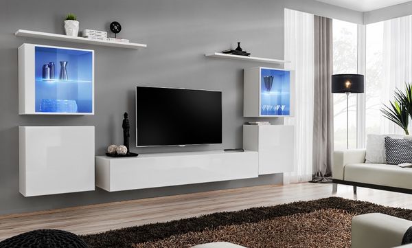 Hängende Wohnwand Switch XIV in Weiß 320 x 160 cm 7-teilig
