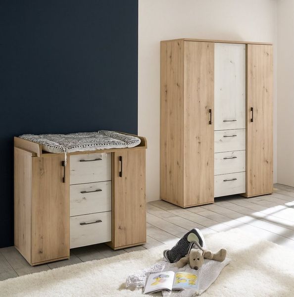 Mäusbacher Babymöbel-Set (2-teilig) in asteiche / artisan weiß - 127x186x54 (BxHxT), (2-teilig)