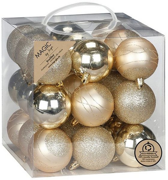 MAGIC by Inge Weihnachtsbaumkugel, Weihnachtskugeln Kunststoff 6cm mit Glitzer 27er Set - Creamy Gold