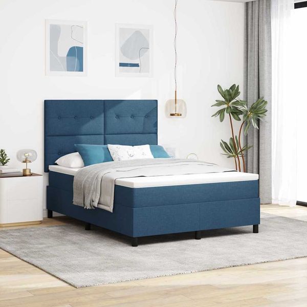 vidaXL Boxspringbett mit Matratze mit Kopfteil Blau 140 x 190 cm Stoff 3339391