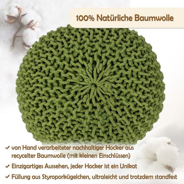 Amagohome Sitzhocker Strickhocker XXL Pouf Ø55 H37cm Bodenkissen Sitzpouf Baumwolle recycel