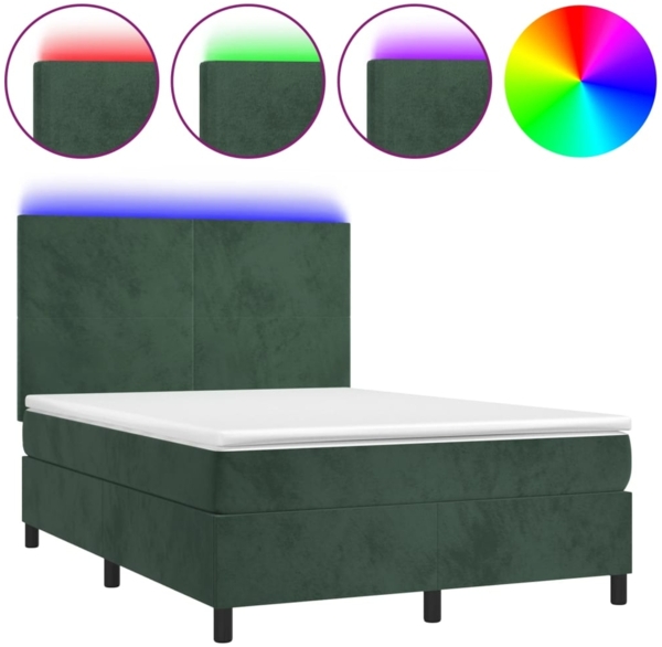 vidaXL Boxspringbett mit Matratze & LED Dunkelgrün 140x190 cm Samt 3136002