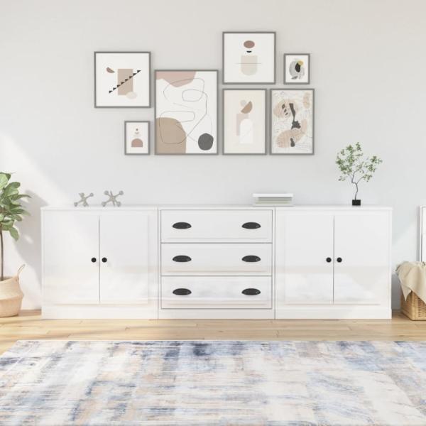 vidaXL Sideboards 3 Stk. Hochglanz-Weiß Holzwerkstoff 3185217