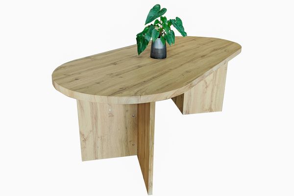 Esstisch 204 x 90 cm Holz Wildeiche-Optik gerade Kante oval V-Gestell OVI 150505415