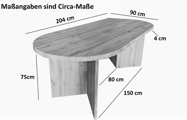 Esstisch 204 x 90 cm Holz Wildeiche-Optik gerade Kante oval V-Gestell OVI 150505415 Bild 6