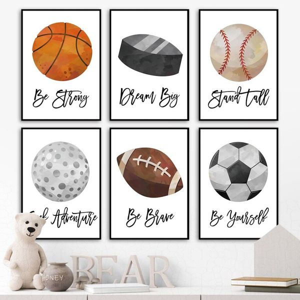 Poster Kinder Sportbälle Fußball Basketball Baseball Football Golfball und Eishockeypuck als Deko Print ohne Rahmen - 30X40cm / 1