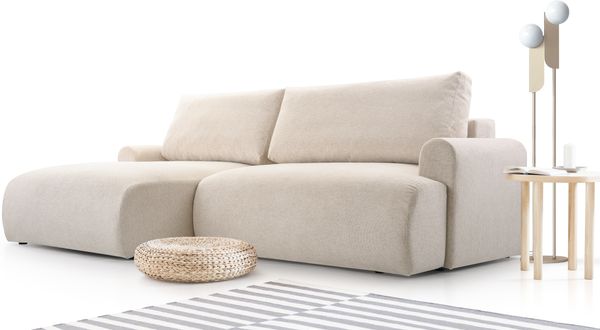 AX LIVING Beige L Couch Miniati Klein Sofa mit Schlaffunktion 260 cm L