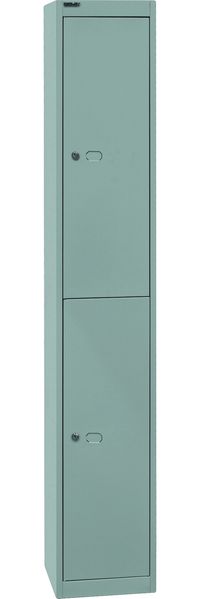 Bisley Garderobenschrank Office mit Schloss aus Stahlblech, 2 Fächer - Spind abschließbar für Sportzeug, Kleidung & Co. - Tiefe: 30,5 cm - Farbe: silber, CLK122-355
