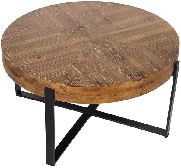 DRW Couchtisch aus MDF und Metallbeinen, in Natur und Schwarz, 82 x 82 x 43 cm