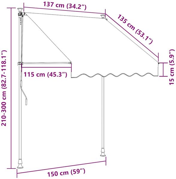 vidaXL Einziehbare Markise Handbetrieben 150 cm Blau/Weiß Gestreift 43219 Bild 8