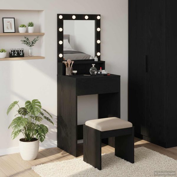 vidaXL Schminktisch mit Regal Schwarz Eichen-Optik 50 x 41 x 135 cm 865119