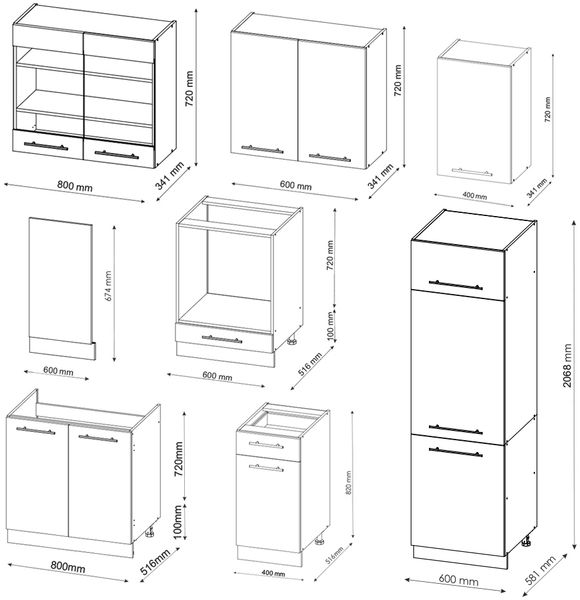 Küchenzeile Fame-Line Weiß Landhaus/Weiß 300 cm ohne Arbeitsplatte Vicco Bild 3