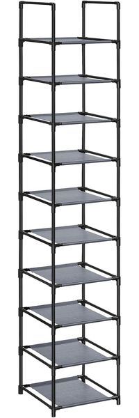 Songmics Schuhregal,10 Ebenen, Schuhablage, Schuhaufbewahrung, schmal, 33 x 33 x 173 cm, Metallgestell, Ablagen aus Vliesstoff, für Flur, Schlafzimmer, Grau RSL110G01