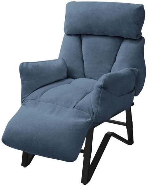 ML-DESIGN Loungesessel Wohnzimmersessel mit Armlehnen Fußablage Seitentaschen Lesesessel, Blau Sessel Fernsehsessel verstellbar Relaxsessel Leinen Ruhesessel