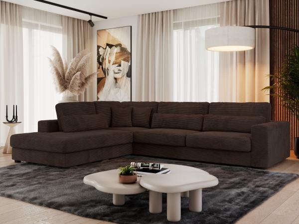 Freistehendes Ecksofa mit lose Kissen, L-form - SAVONA - links - Braun Cord