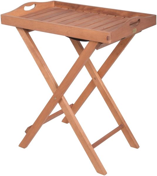 Gartentisch ULM - Eukalyptus, Natur, 68x44x74cm | Tabletttisch Tablettständer Terrassentisch Wetterfest Outdoor Tisch