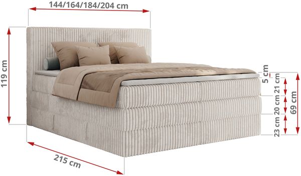 Boxspringbett, Doppelbett mit zwei Bettkästen und Multipocket-Matratze, Cord Bett - TILIANO KING - 160 x 200 cm - Beige Cord - H4 Bild 6