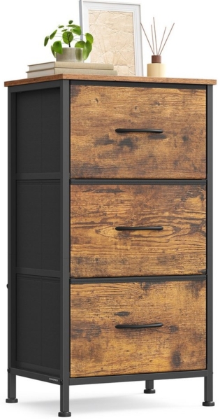 SONGMICS Kommode, 3 Stoffschubladen, Holz braun-schwarz, 30 x 39,6 x 73,7 cm