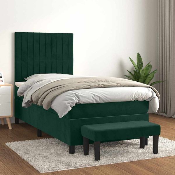 vidaXL Boxspringbett mit Matratze Dunkelgrün 80x200 cm Samt 3137932