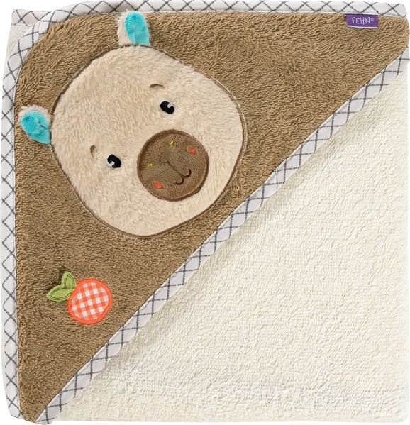Fehn Kapuzenbadetuch Capybara – Baby Badeponcho aus Frottee mit Kapuze und niedlichem Capybara Motiv – Baby Handtuch mit Kapuze saugstark und kuschelweich – für Babys und Kleinkinder ab 0+ Monaten