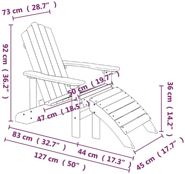 vidaXL Adirondack-Gartenstühle mit Hocker & Tisch HDPE Weiß 3095712 Bild 7