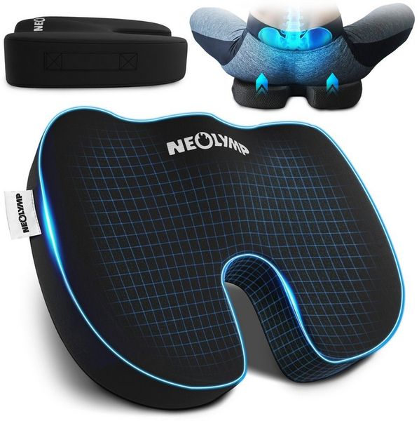 NEOLYMP Sitzkissen Orthopädisches Sitzkissen Memory Foam Kissen mit Steißbein-Aussparung, Ergonomisches Design für Büro, Auto & Reisen – 3 Härtegrade