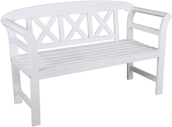 Gartenbank SIENA 2-Sitzer - 128cm Breit, Eukalyptus, Weißgrau | Terrassenbank Wetterfest Sitzbank Outdoor Bank